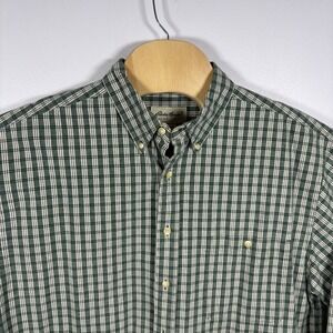 Eddie Bauer Mens XL Green White Plaid Long Sleeve Button Down Cotton Shirt
